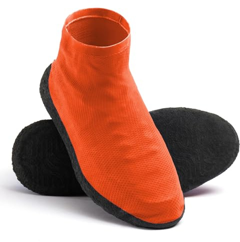 BIFOGOGE Copriscarpe Impermeabili per Pioggia Riutilizzabili Pieghevoli Antiscivolo con Gomma Rinforzata per Uomo e Donna(XXL,Arancione)