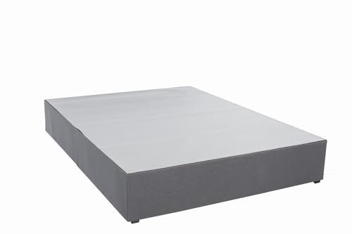 Panana Platform Bed Frame with/without Storage Drawers & Height Headboard, Grey Linen Fabric Divan Bed, Mattress Foundation with Metal Slats (4FT6 Double, No Headboard, No Drawer)