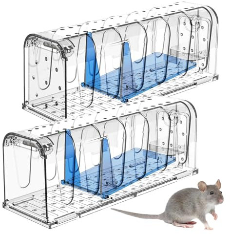 Piège à Souris Vivant Lot de 2 – Souricière Réutilisable et Ultra-Sensible, Facile à Installer et Nettoyer, Efficace pour Cuisine, Jardin, Maison et Bureaux, Libération sans Contact