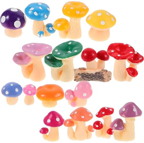 Happyyami Lot de 32 Petites Statues De Champignons en Résine pour Jardin Bonsaï Et Décoration Dintérieur