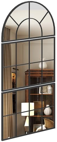 HOMCOM Miroir Mural arqué, Miroir Mural en Forme de fenêtre, Ensemble de 3 pièces, Cadre en métal, pour Salon, Chambre à Coucher, Couloir, 76 x 150 cm Noir