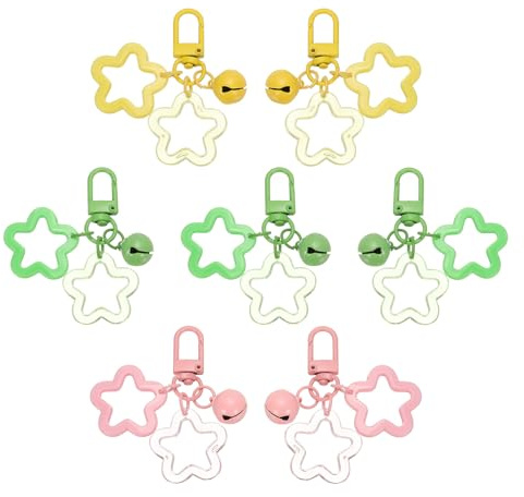 PATIKIL Portachiavi A Stella, 7 Pezzi Portachiavi Acrilico Colori Caramella Pentagramma Charm Campanella Ciondolo Clip Per Chiavi Accessori Borsa, Verde/Giallo/Rosa