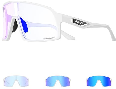 SCVCN Fotocromatici Occhiali Ciclismo Uomo Occhiali MTB Donna TR90 Occhiali Bici da Corsa Trasparenti Occhiali da Sole Sportivi Anti-UV400 Occhiali da Ciclista Running Bicicletta Mountain Bike S325