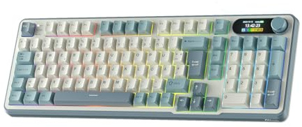 RK ROYAL KLUDGE S98 DE mekaniskt tangentbord med smart skärm och knapp, Top Mount 96 % trådlöst mekaniskt tangentbord BT/2.4G/USB-C, hot swap-kompatibelt, programvarustöd, 98