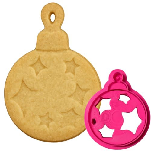 Tagliabiscotti Pallina di Natale con Stelle 6,8x8,5 cm - Stampino Decorativo Natalizio in PLA 3D Ecologico – Handmade da Instile3D