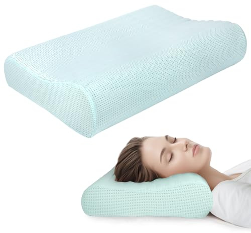 GDGZT Nackenkissen-Ergonomisches kopfkissen-Orthopädisches Nackenstützkissen für Seiten-, Rücken- und Bauchschläfer-Seitenschläferkissenmit kühlem, waschbarem Bezug, Kissen 40x60cm (Hellblau)