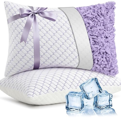 Doteonyou Shredded Memory Foam Pillows 2 Pack Adjustable Loft – Cooling & Soft Dual-Sided Cover, Cooling pillow with Washable Removable Case, Supportive for Side Back Stomach Sleepers Queen Size