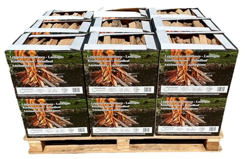 Legnetti Accendifuoco di Latifoglie - 22 cm - Certificati FSC e BiomassPlus - Naturali, Ecologici - Per Barbecue, Camini, Stufe e Forni - 100% legna secca e naturale - Bancale da 18 scatole
