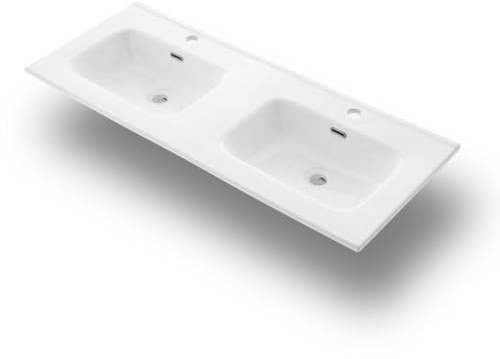 Aqa Design accessori casa lavabo da incasso 2 vasche, design moderno, facile da pulire, struttura resistente, salvaspazio, montaggio a muro - Bianco - 121x46,5x2 cm