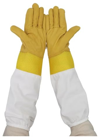 Tuta da apicoltore, Guanti for coltura Maniche protettive a rete corta gialle Guanti for coltura in pelle e tessuto traspiranti Anti ape coltura(XL)