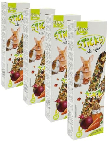 Aime Baguettes à Ronger XXL Miel/Légumes pour Rongeurs/Lapins/Friandises Sticks/2 Baguettes XXL Gourmandes (Lot de 4)