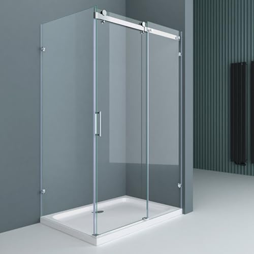 Durovin Bathrooms 1300 x 800mm L Shape Rectangular Frameless Shower Enclosure - Sliding Door - 8mm Safety Clear Glass