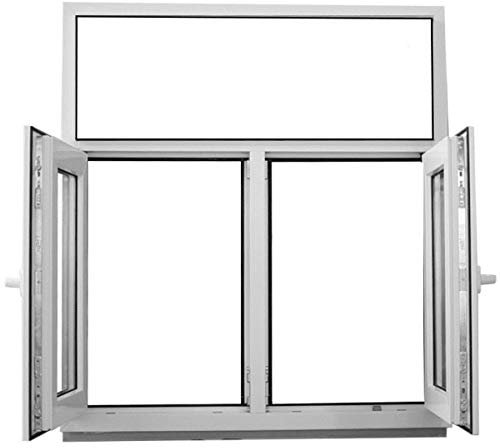 JeCo Kunststofffenster Fenster mit Pfosten und Oberlicht - 2-flügelig 2-Fach Verglasung - 1300x1300mm - Oberlicht fest im Rahmen