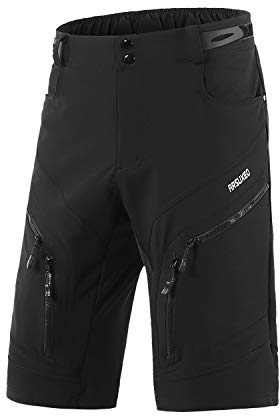 ARSUXEO Cykelshorts herr mountainbike shorts utan vadderad cykel mountainbike shorts vattentålig 1903, Svart, S