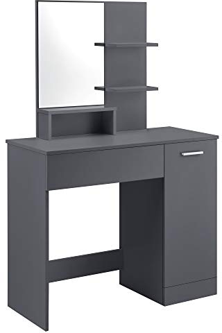 [en.casa] Dressing table Krugersdorp with mirror cabinet and drawer Bedroom Make-up vanity with shelves 138 x 90 x 38 cm Chipboard Dark grey