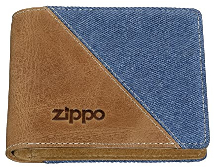 Zippo Geldbörse - Leder, Denim - Braun, Blau - Portemonnaie für Herren - Portmonee mit RFID-Schutz - Ideal für Karten und Scheine