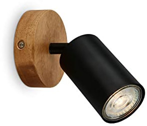 BRILONER - Black Wooden Base Vintage Swivelling Wall Spotlight, 9 x 8.5 cm, Bedroom, Hallway, 800 Lumen, 9W, IP20