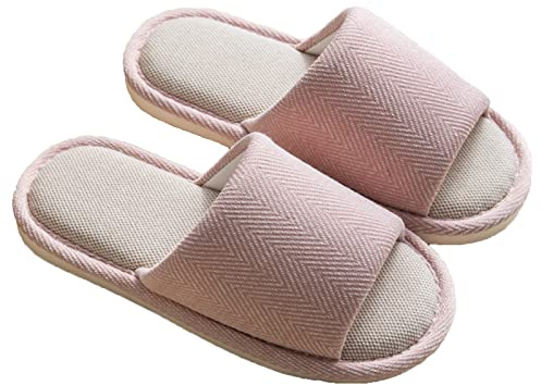 AioTio Zapatillas de Lino Mujer Pantuflas Algodón de Casa Pantuflas Antideslizantes Cuatro Estaciones Suaves Zapatillas(Rosa claro,40/41 EU)