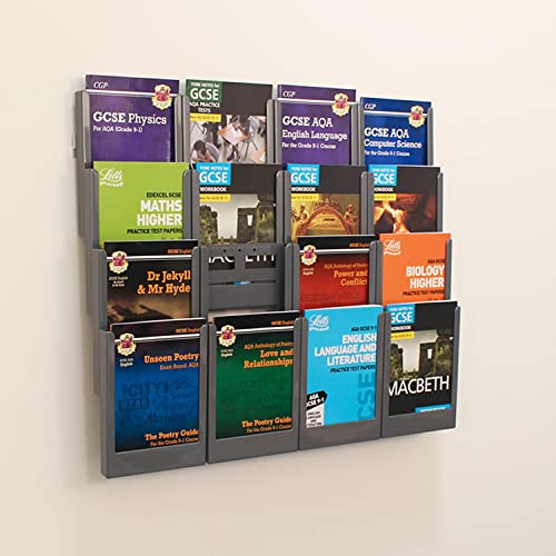 Wonderwall Leaflet Holder A4 | Wall Mounted Literature Display | Brochure Dispenser | Expanda-Stand System | GREY Coloured Pockets 16 x A4 | Ideal for Reception, Office