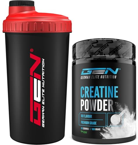 German Elite Nutrition Creatin Pulver 1kg + Shaker - Creatine Monohydrat Pulver - Optimale Löslichkeit & mikrofein - Vegan - 293 Anwendungen