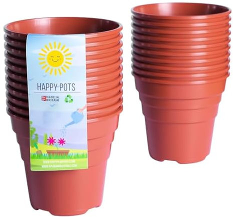 Happy Pots Lot de 20 Pots de Fleurs réutilisables en Plastique de qualité supérieure pour intérieur/extérieur, décoration d'intérieur, Jardinage, Rond, Robuste, résistant aux UV, recyclables, 10 cm,