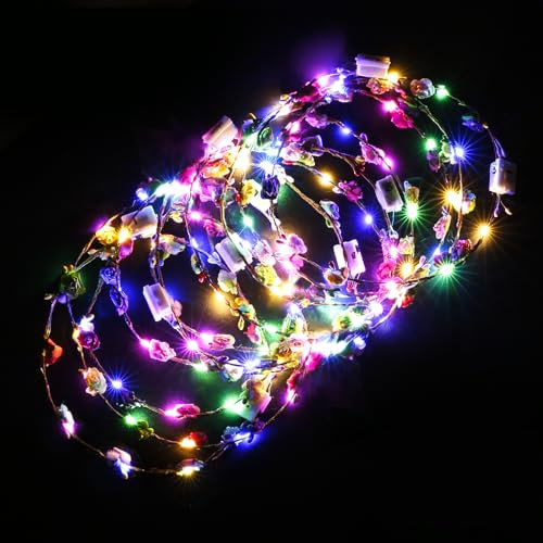 Comius Sharp LED Haarschmuck 10 Stück, Blumenkranz Haare Led, Haarschmuck Blumen Damen Mädchen Kinder, Krone Haarband Haarreifen Kopfschmuck für Geburtstag, Hochzeit, Festival, Party
