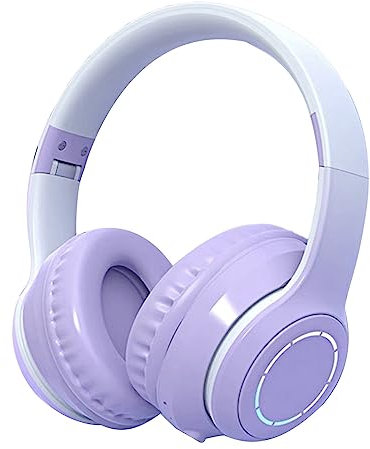 Auriculares Inalámbricos Bluetooth sobre la Oreja, Auriculares de Graves Pesados ​​con Micrófono y Auriculares Bluetooth V5.1 Plegables para Viajar, Teléfono Inteligente (Púrpura)