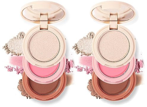 Joyeee 2 PCS Contour & Highlight & Blush Palette, Professional 3 in 1 Makeup Pressed Powder Palette Set mit Spiegel Verblendbare Für Gesicht und Augen, Multifunktions Face Kontur Kit für Frauen#1