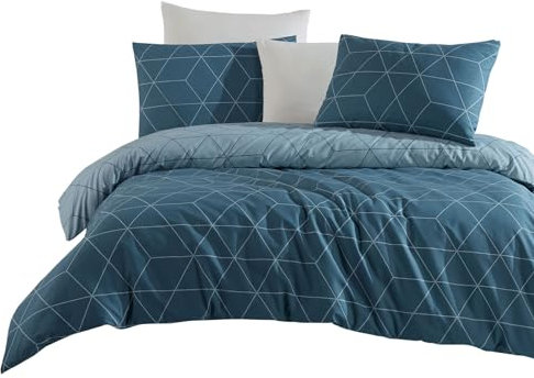 Traumschlaf Renforcé Bettwäsche • Modernes Linien-Design aus 100 % Baumwolle • mit Reißverschluss • moderner Look • 135x200 cm + 80x80 cm blau