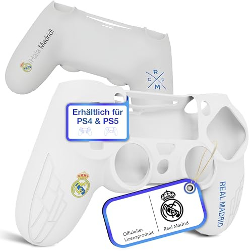 Fantroller® Custodia per controller PS4 con design ufficiale Real Madrid per la massima protezione & Grip I PS4 Controller Case disponibile in blu e bianco