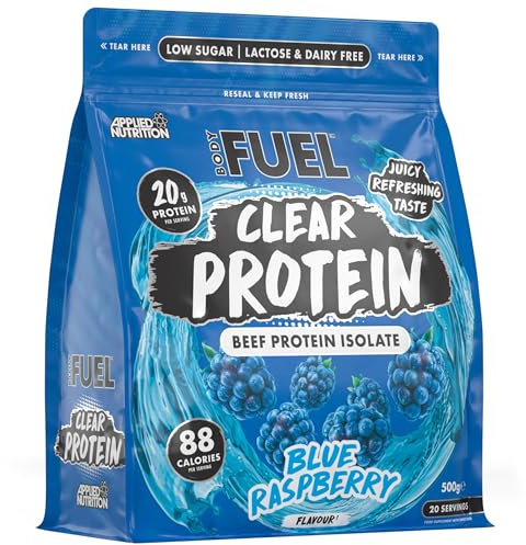 BodyFuel Clear Protein - Beef Protein Isolate - Clear & Refreshing - Best Low Sugar & Lactose-Free Protein Supplement - Muscle Support (500g - 20 Servings) (Blue Raspberry)