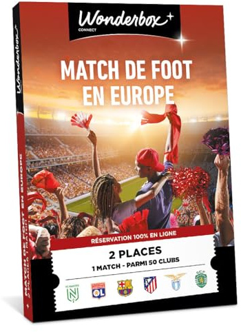 Wonderbox Connect - Coffret Cadeau - Match de Foot en Europe - 2 places pour 1 match au choix - 50 clubs de Football - Équipe de France, Olympique Lyonnais, FC Barcelone, AC Milan… - Validité 27 mois