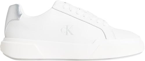Calvin Klein Lth Met Yw0yw01948 - Scarpe Basse da Donna con Lacci, Bianco Bianco Brillante Argento, 35 EU