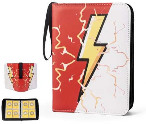 Trading Card Binder Album, 400 Pockets, 50 Removable 4-Pocket Pages, Waterproof (Red & White)