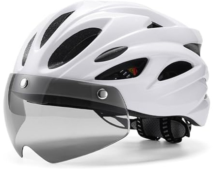 Rarapop Casco da bicicletta, certificato CPSC/CE, per adulti, uomini e donne, casco da ciclismo regolabile con occhiali magnetici e retroilluminazione a LED (bianco)
