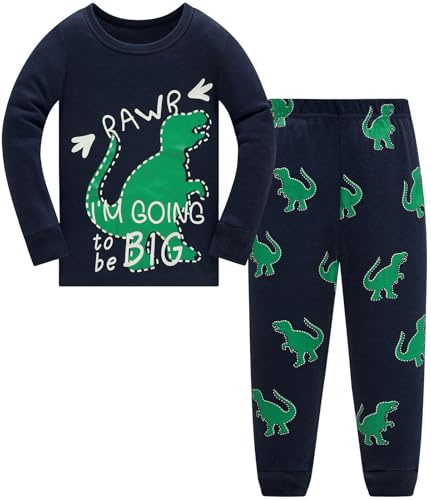 Pyjamas Garçon en Coton 100% Manches Longues | Dinosaure Excavateur Requin | Vêtements de Nuit Hiver Automne | Ensemble Pyjama pour Enfants 1-12 Ans