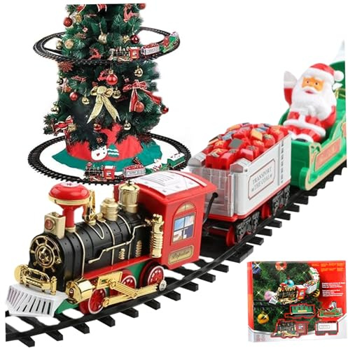 Xoeryoy Set di trenini di Natale con Trenino e binari, Albero di Natale Elettrico con Suoni e luci, Giocattoli interattivi educativi per Bambini, Regali di Capodanno