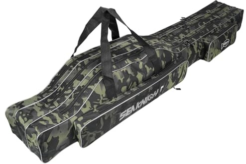 Seaknight Bolsa para caña de pescar portátil, plegable, para exteriores, 135 cm/150 cm (Camou verde, 135 cm)