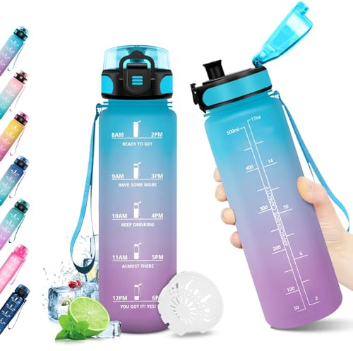 JAPORIA Borraccia 500ml, Bottiglia d'acqua Sportiva con Indicatore del Tempo Motivazionale, senza BPA, Bottiglia Acqua per Bambini, Scuola, Bici, Palestra