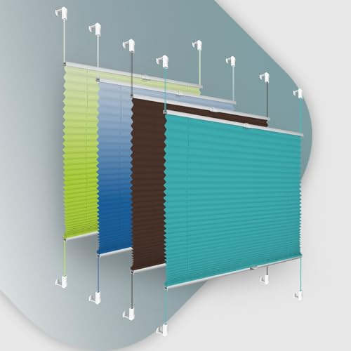 Buseu Plissee Klemmfix ohne Bohren 45cm x 130cm Türkis Faltrollo Jalousie für Tür & Fenster Blickdicht Sonnenschutz Mietfreundlich Badezimmer Küche