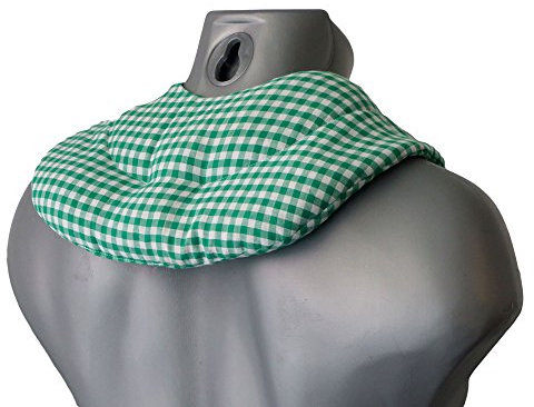 Coussin compartimenté tour de cou aux graines - Graines de lin - Bouillotte micro-ondes - Coussin thermique pour la nuque (Design: vert et blanc)