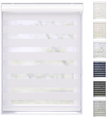 EFIXS Doppelrollo mit Kassette Montage Wand/Decke mit Bohren Breiten: 40-220, Höhe: bis 240 Hier: BxH (70 x 130) cm (Weiss) Premium Duorollo, oder ohne Bohren mit Klemmhalter am PVC-Fenster