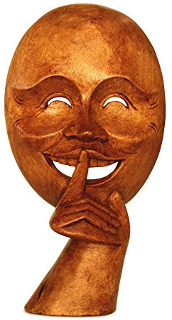 G6 Collection Wooden Handmade Abstract Mask Sculpture - Silent Man - Handcrafted Art Figurine Home Decor Decorative Accent Decoration Hand Carved Silent Man Face Statue