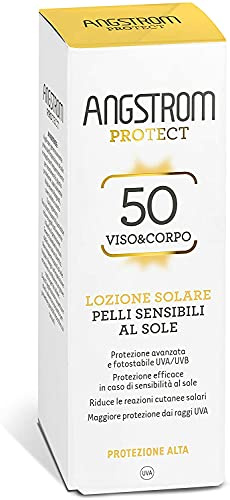 Angstrom Lozione Solare Abbronzante per Pelli Sensibili al Sole SPF 50, Protezione Viso & Corpo con Filtri Solari Fotostabili UVA/UVB per un'Abbronzatura Ottima, Dermatologicamente Testato - 100 ml