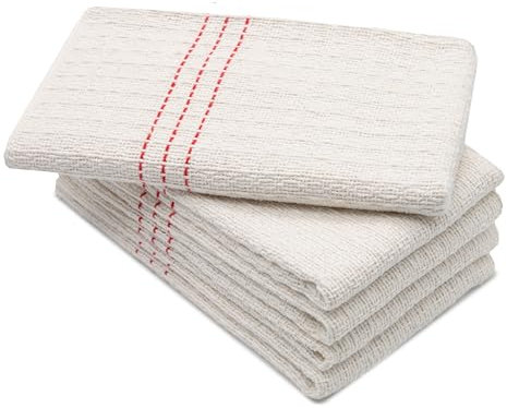 ZOLLNER 5er Set Scheuertücher - hochwertige und saugstarke Reinigungstücher - Mischgewebe - waschbar bis 60°C - 55x60cm in Natur mit roten Streifen