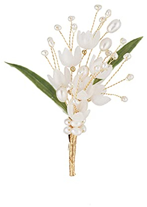 Broche de suéter de flores de lirio de los valles elegante hecho a mano de perlas naturales originales para joyería de mujer