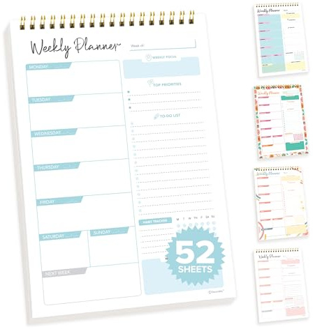 Decorably 52 Sheets Blue Undated Weekly Planner Notepad