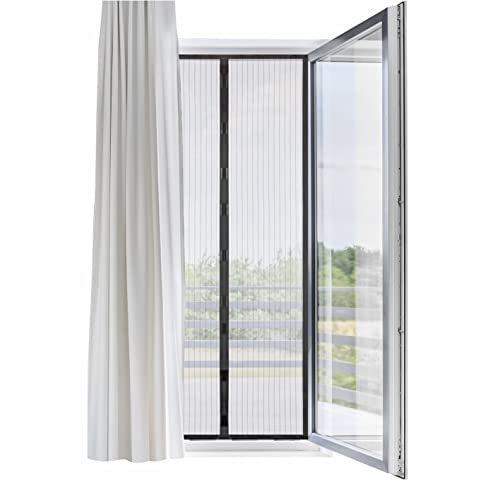 Hoberg Fliegengitter Tür mit Magnetverschluss | 90 x 210 cm - ideal für Balkontür, Kellertür & Terrassentür | Einfache Klebemontage mit 16 Klettverschlüssen ohne Bohren | Mit 4 Schienen zum Beschweren