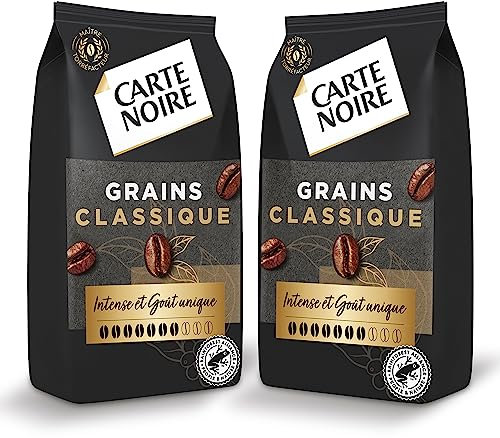 Carte Noire Café en Grains Classique, Pur Arabica, Certifié Rainforest Alliance, 2 Paquets de 1 kg