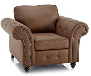 Furnishings For Less UK New Oakland Tan Brown Leather Armchair, Chesterfield Vintage Design (Armchair, Tan)